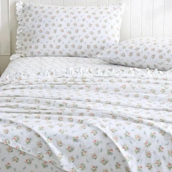 Laura Ashley ~ Twin XL ~ Roseford Ruffled Hem ~ 3 Pc. Sheet Set